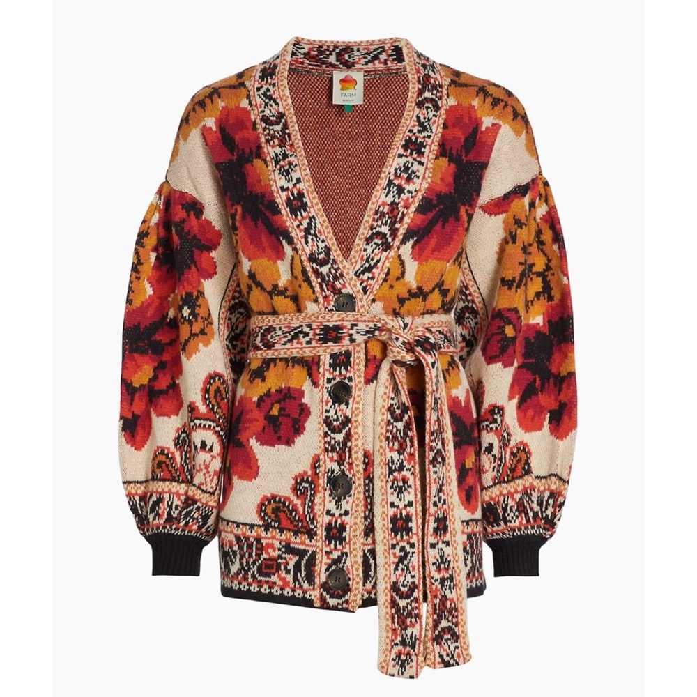 NWT Farm Rio Winter Tapestry Knit Cardigan Floral Button Up Sweater Tunic Sz M